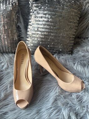 GUESS Blush Patent Peep-Toe High Heels